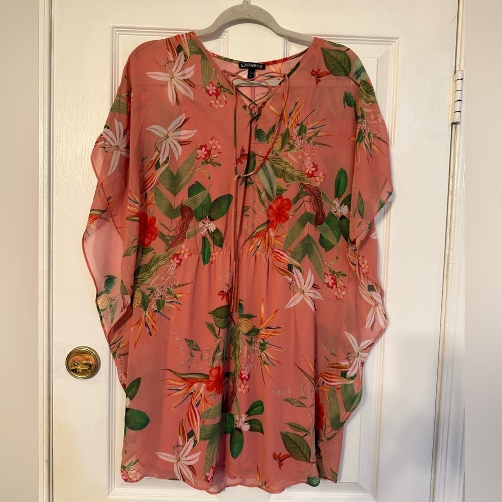 Express Pink Floral Lace-Up Dress